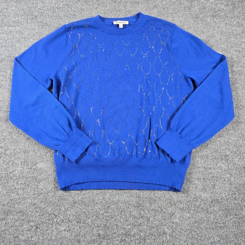 Nanette Nanette Lepore Sweater Womens XL Blue Studded Scallop Knit Pullover